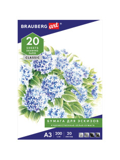 Папка для рисования БОЛЬШОГО ФОРМАТА А3, 20 л., 200 г/м2, BRAUBERG, 297х420 мм, 129224