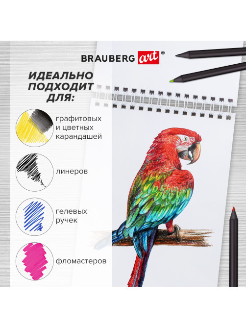 Скетчбук, белая бумага 100 г/м2, 140х201 мм, 60 л., гребень, жёсткая подложка, BRAUBERG ART DEBUT, 