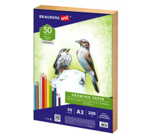 Бумага для рисования и графики в коробе А3, 50 л., 200 г/м2, ВАТМАН ГОЗНАК СПб, BRAUBERG ART, 114490