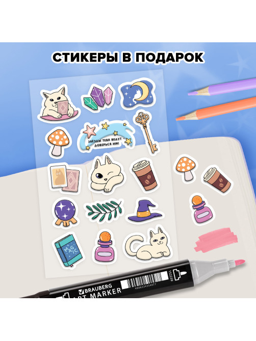 Скетчбук, слоновая кость 140 г/м2, 130х210 мм, 80 л., софт-тач, резинка, наклейки, FUNSTER (ФАНСТЕР), 