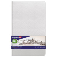 Скетчбук, слоновая кость 140 г/м2 130х210 мм, 80 л., КОЖЗАМ, резинка, BRAUBERG ART CLASSIC, белый, 113192