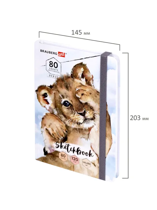 Скетчбук, белая бумага 120 г/м2, 145х203 мм, 80 л., резинка, твердый, BRAUBERG ART DEBUT 