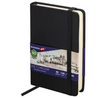 Скетчбук, слоновая кость 140 г/м2 90х140 мм, 80 л., КОЖЗАМ, резинка, BRAUBERG ART CLASSIC, черный, 113188