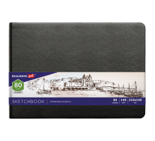 Скетчбук, слоновая кость 140 г/м2 210х148 мм, 80 л., КОЖЗАМ, резинка, BRAUBERG ART CLASSIC, черный, 113198