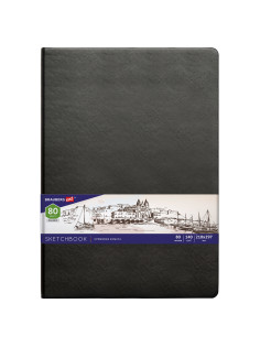 Скетчбук, слоновая кость 140 г/м2 210х297 мм, 80 л., КОЖЗАМ, резинка, BRAUBERG ART CLASSIC, черный, 113200