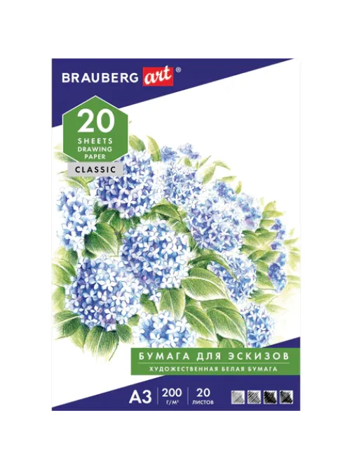 Папка для рисования БОЛЬШОГО ФОРМАТА А3, 20 л., 200 г/м2, BRAUBERG, 297х420 мм, 129224