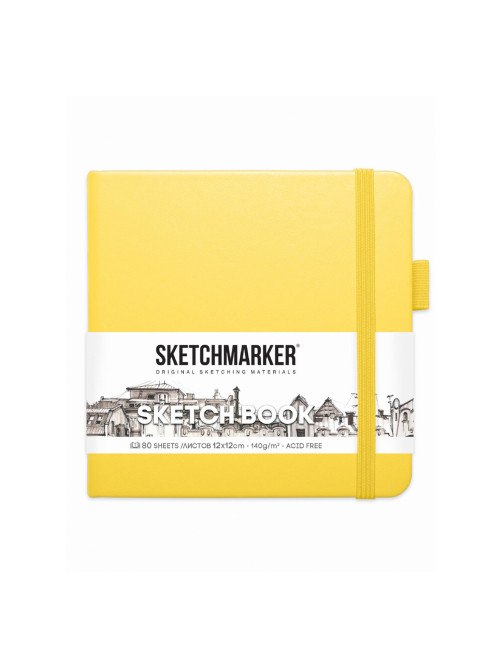 Скетчбук, слоновая кость, 140 г/м2, 120х120 мм, 80 л., КОЖЗАМ, резинка, SKETCHMARKER, 3 цвета ПАСТЕЛЬ, 2971, 23142971OFM