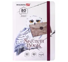 Скетчбук, белая бумага 80 г/м2, 145х203 мм, 80 л., резинка, твердый, BRAUBERG ART DEBUT 