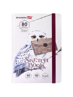 Скетчбук, белая бумага 80 г/м2, 145х203 мм, 80 л., резинка, твердый, BRAUBERG ART DEBUT 