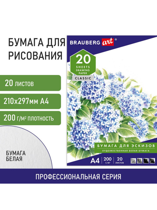Папка для рисования А4, 20 л., 200 г/м2, BRAUBERG, 210х297 мм, 