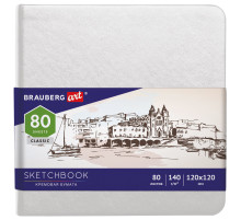 Скетчбук, слоновая кость 140 г/м2 120х120 мм, 80 л., КОЖЗАМ, резинка, BRAUBERG ART CLASSIC, белый, 113189