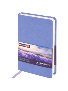 Скетчбук, слоновая кость 140 г/м2 90х140 мм, 80 л., КОЖЗАМ, резинка, BRAUBERG ART CLASSIC, пастель сиреневый, 116875