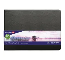 Скетчбук, белая бумага 140 г/м2 210х148 мм, 80 л., КОЖЗАМ, резинка, BRAUBERG ART CLASSIC, черный, 113182
