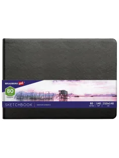 Скетчбук, белая бумага 140 г/м2 210х148 мм, 80 л., КОЖЗАМ, резинка, BRAUBERG ART CLASSIC, черный, 113182
