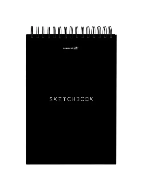 Скетчбук, белая бумага 100 г/м2, 140х201 мм, 60 л., гребень, жёсткая подложка, BRAUBERG ART, Minimal черный, 116900