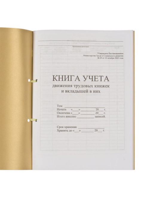Книга учета движения трудовых книжек и вкладышей к ним, 32 л., сшивка, плобма, обложка ПВХ, 130203, КД-01