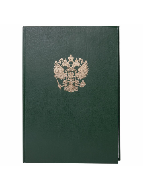 Книга учета 96 л., клетка, твердая, бумвинил, офсет, герб, А4 (200х290 мм), BRAUBERG, зеленая, 130277