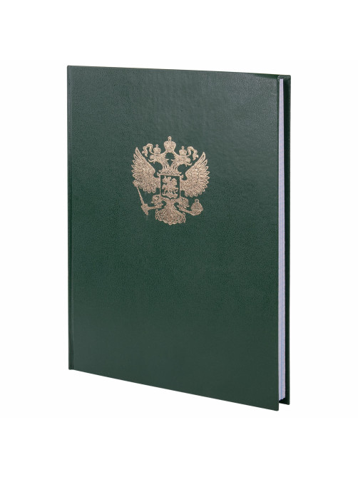 Книга учета 96 л., клетка, твердая, бумвинил, офсет, герб, А4 (200х290 мм), BRAUBERG, зеленая, 130277