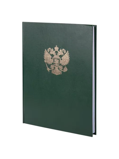 Книга учета 96 л., клетка, твердая, бумвинил, офсет, герб, А4 (200х290 мм), BRAUBERG, зеленая, 130277
