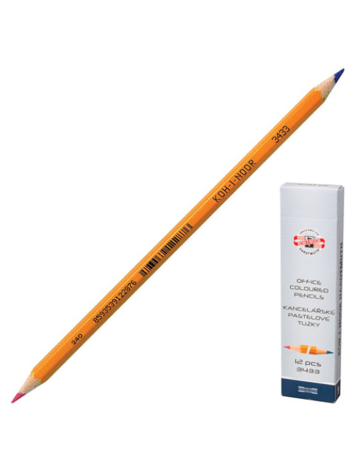 Карандаш двухцветный КРАСНО-СИНИЙ, KOH-I-NOOR, 1 шт., шестигранный, грифель 3,2 мм, натуральное дерево, 3433, 34330EG013KS