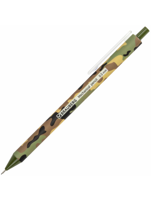 Карандаш механический 0,5 мм, BRAUBERG SOFT PRINT MILITARY, HB, корпус soft-touch ассорти, 181959