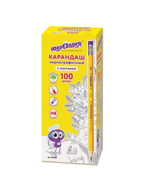Карандаш чернографитный ЮНЛАНДИЯ, 1 шт., 