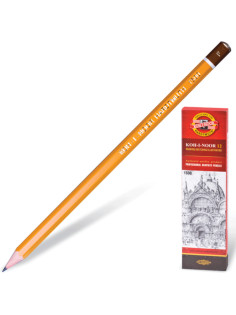 Карандаш чернографитный KOH-I-NOOR 1500, 1 шт., F, корпус желтый, заточенный, 150000F01170RU