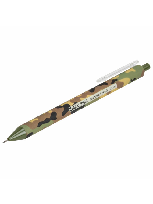 Карандаш механический 0,5 мм, BRAUBERG SOFT PRINT MILITARY, HB, корпус soft-touch ассорти, 181959