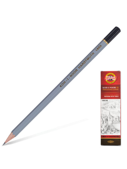 Карандаш чернографитный KOH-I-NOOR 1860, 1 шт., HB, корпус серый, 18600HB00104