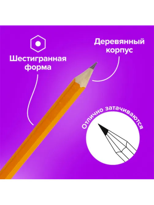 Карандаши чернографитные простые с ластиком HB, ВЫГОДНАЯ УПАКОВКА КОМПЛЕКТ 12 штук, BRAUBERG, 180635