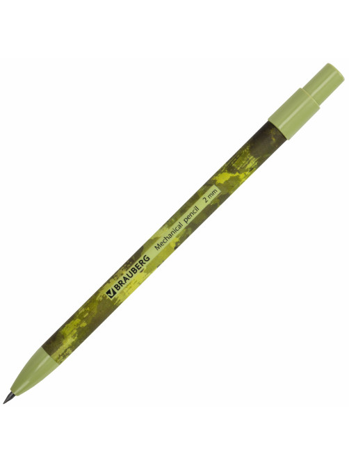 Карандаш механический цанговый 2 мм, BRAUBERG PRINT MILITARY, HB, встроенная точилка, корпус ассорти, 181962