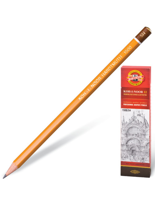 Карандаш чернографитный KOH-I-NOOR 1500, 1 шт., 5H, корпус желтый, заточенный, 150005H01170