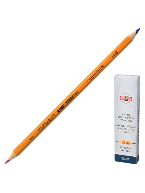 Карандаш двухцветный КРАСНО-СИНИЙ, KOH-I-NOOR, 1 шт., шестигранный, грифель 3,2 мм, натуральное дерево, 3433, 34330EG013KS