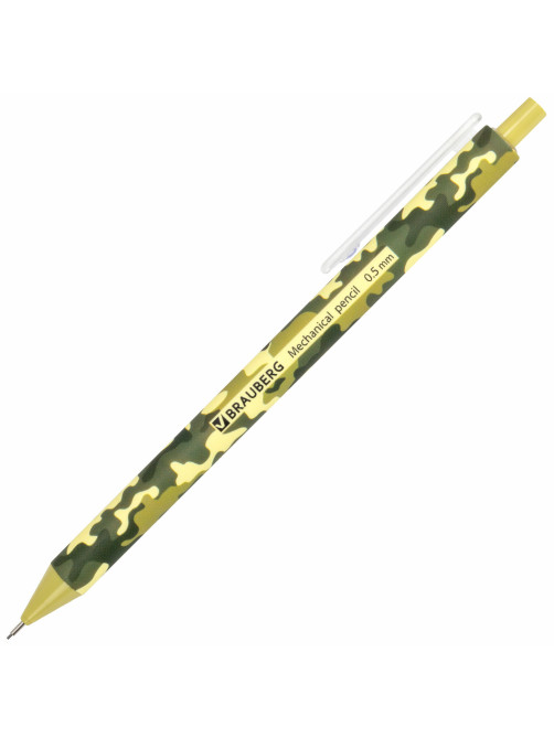 Карандаш механический 0,5 мм, BRAUBERG SOFT PRINT MILITARY, HB, корпус soft-touch ассорти, 181959
