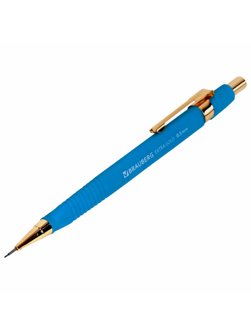 Карандаш механический 0,5 мм + грифели HB 12 штук на блистере, BRAUBERG EXTRA GOLD, корпус SOFT TOUCH, ластик, 181964
