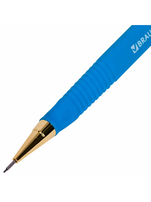 Карандаш механический 0,5 мм + грифели HB 12 штук на блистере, BRAUBERG EXTRA GOLD, корпус SOFT TOUCH, ластик, 181964