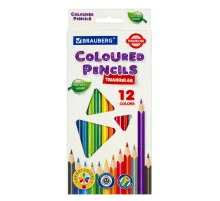 Карандаши цветные BRAUBERG PREMIUM 12 цветов, трехгранные, грифель 3,3 мм, натуральное дерево, 181651