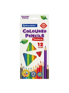 Карандаши цветные BRAUBERG PREMIUM 12 цветов, трехгранные, грифель 3,3 мм, натуральное дерево, 181651