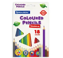 Карандаши цветные BRAUBERG PREMIUM, 18 цветов, трехгранные, грифель 3,3 мм, натуральное дерево, 181652