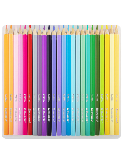 Карандаши цветные BRAUBERG PASTEL, 24 пастельных цвета, трехгранные, грифель 3 мм, натуральное дерево, 181851