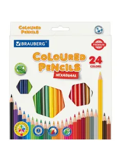Карандаши цветные BRAUBERG PREMIUM, 24 цвета, шестигранные, грифель 3 мм, 181668