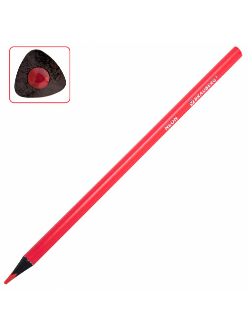 Карандаши цветные BRAUBERG NEON, 12 неоновых цветов, трехгранные, грифель 3 мм, черное дерево, 181852