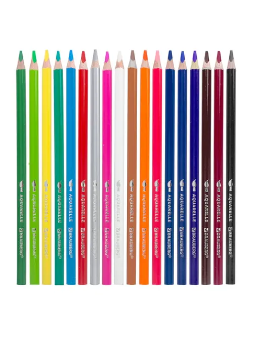 Карандаши цветные акварельные BRAUBERG PREMIUM AQUARELLE, 18 цветов, трехгранные, утолщенный грифель 4 мм, натуральное дерево, 181672