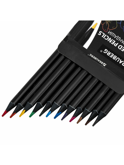 Карандаши цветные чёрное дерево BRAUBERG BLACK WOOD, 12 цветов, трехгранные, мягкий грифель 3 мм, 181948