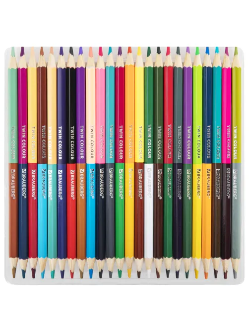 Карандаши цветные двусторонние BRAUBERG PREMIUM TWIN COLOUR, 24 штуки, 48 цветов, шестигранные, грифель 3,3 мм, натуральное дерево, 181875
