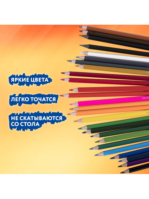 Карандаши цветные BRAUBERG PREMIUM 24 цвета + 2 чернографитных карандаша, трехгранные, грифель 3 мм, 181937