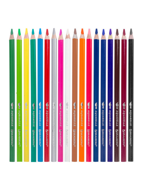 Карандаши цветные акварельные BRAUBERG PREMIUM AQUARELLE, 18 цветов, трехгранные, утолщенный грифель 4 мм, натуральное дерево, 181672