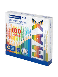 Карандаши цветные супермягкие яркие BRAUBERG MAX, 100 цветов, шестигранные, грифель 3,3 мм, натуральное дерево, 181862