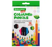 Карандаши цветные утолщенные BRAUBERG KIDS, 12 цветов, шестигранные, грифель 5 мм, натуральное дерево, 181878