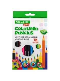 Карандаши цветные утолщенные BRAUBERG KIDS, 12 цветов, шестигранные, грифель 5 мм, натуральное дерево, 181878